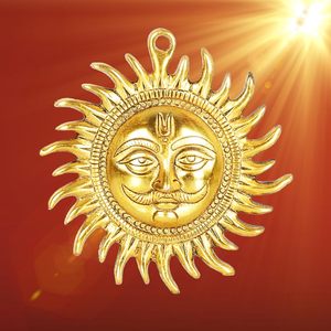 Surya Dev Metal <b>Wall</b> Hanging Sun Face Statue for Puja Vastu Brass Finished Surya Bhagwan <b>Wall</b> <b>Decor</b> for Home Entrance - Product Image 4