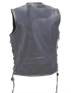 Chaleco de Motociclista de Cuero Genuino para Hombre, Cuello Redondo, Cierre de Cremallera, Cordones Laterales, Color Sólido, Ropa de Abrigo para Otoño - Product Image 2