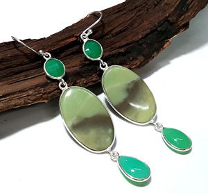 Natural Chrysoprase & Serpentine 925 Sterling Silver Bohemian Style Handmade Drop <b>Earrings</b> with Multi-Gemstone Design - Product Image 4
