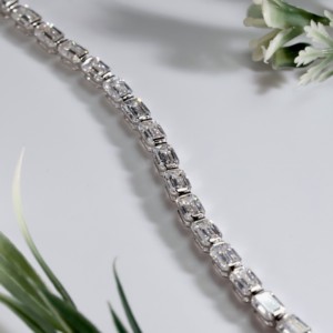 Emerald Cut Lab Grown Diamond Tennis Cubic Zirconia Link Bracelet Classic East West <b>Box</b> Setting Luxury Bracelets Unisex Fine - Product Image 3