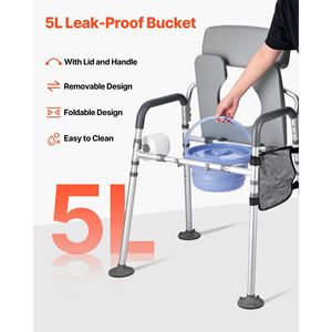 4-in-1 500 libbre altezza regolabile comodino sedia da comodino rialzato sedile del water sedia a rotelle manuale per anziani disabili - Product Image 6