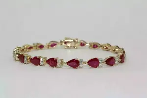 Tishya Diamond Women's 8.20 Ct Pear Cut Simulated Ruby Beautiful Tennis <b>Bracelet</b> Gold Plated - Product Image 4