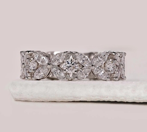 Marquise Cut Moissanite Full <b>Eternity</b> Band Sterling <b>Silver</b> Hip Hop Engagement Anniversary Wedding <b>Ring</b> Stackable Gift - Product Image 1