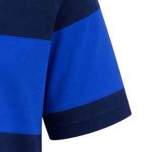 <b>Navy</b> Royal Blue Color Block Striped <b>Polo</b> <b>Shirt</b> Short Sleeve Collared Button Front Casual Sports Golf Teamwear Uniform with Crest - Product Image 5
