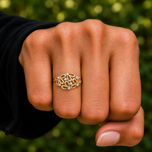 Bagues de mariage en or jaune 14K 18K avec diamants de laboratoire taille brillant rondes et grappe florale, Fabricant de bijoux fins en gros - Product Image 2