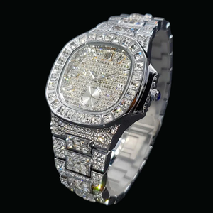 นาฬิกาสปอร์ตสเตนเลสสตีลพรีเมียม ขนาด 41 มม. สำหรับทุกเพศ หน้าปัดประดับเพชรโมอิสซาไนต์ขนาดใหญ่ โลโก้สี่เหลี่ยม ตัวเรือนอัลลอยด์ ควอตซ์ - Product Image 3