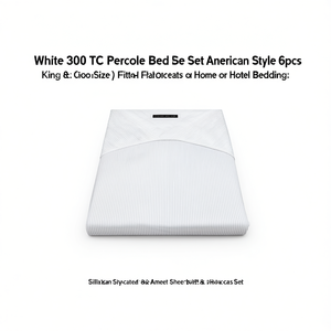 Juego de Sábanas de Percal Blanco de 300 Hilos, Estilo Americano, 6 Piezas para Cama King Size, Incluye Sábanas Ajustables y Planas para Hogar u Hotel - Product Image 2