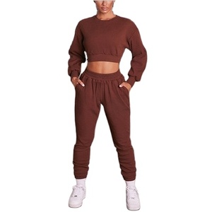 Wholesale Women's Cotton Crop Top Sweatsuit Two Piece Sets Women's Jogging & Yoga Tracksuit Set - Product Image 2