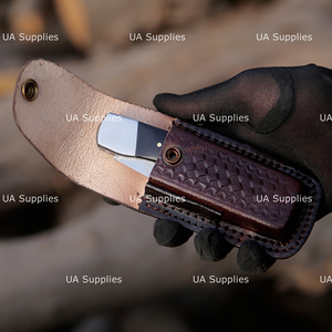 UA Supplies Industrial Grade High Polish Carbon Steel Back <b>Lock</b> Folding Pocket Knife Bull Horn Handle Leather Pouch Knives - Product Image 6