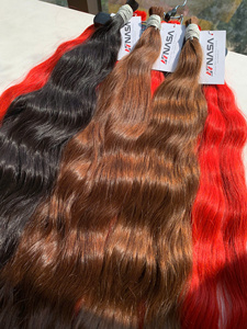 Vente en gros Premium Rouge Vrac Vierge Remy Cheveux Teints Double Dessiné Long Ondulé Vietnamien Cheveux Briquet Couleur 100g - Product Image 3