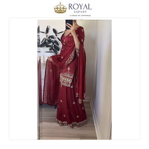 Beautiful Designer Indian Clothing Collection of Natural Crepe <b>Material</b> with 5mm Sequence Embroidery Work Sharara Suit for Sale - Product Image 5