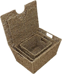 Set of 3 Rectangular Lidded Storage Basket <b>Small</b> <b>Boxes</b> Multipurpose Seagrass Handmade Storage Basket Wholesale eco-friendly - Product Image 3
