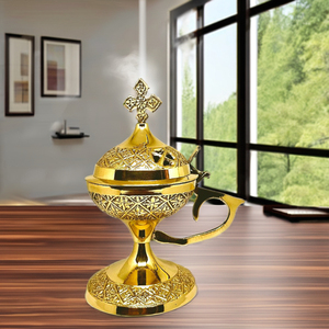 Quemador de incienso de incensario de latón griego bizantino cristiano ortodoxo y difusor de aromaterapia soportes de incienso para uso religioso - Product Image 1