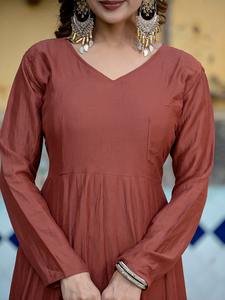 Ensemble prêt-à-porter Anarkali marron avec dupatta Gota Patti festonné, salwar, kurta et pantalon, robe longue - Product Image 4