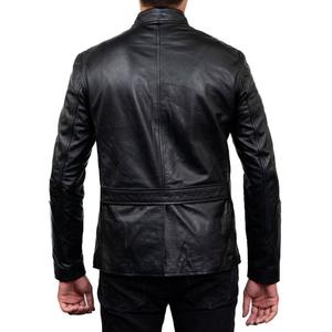 Chaqueta de Cuero y Lona de Piel de Oveja Personalizada para Hombre, Cierre de Cremallera, Cuello Alto, Estilo Urbano, Diseño Personalizable, Invierno - Product Image 4