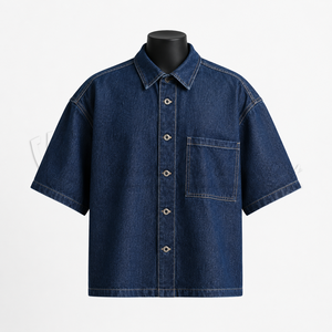 Chemise en jean pour homme, coupe classique, manches longues, décontractée, boutonnée, en coton écologique, respirante, infroissable, effet vintage, OEM - Product Image 1