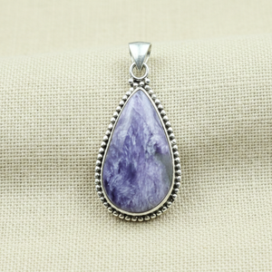 <b>Top</b> Quality Charoite Gemstone 925 Sterling Silver Pendant Teardrop Handmade Beaded Frame <b>Rose</b> Gold Yellow Gold Plated Jewelry - Product Image 4