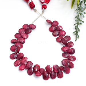 Natural <b>Ruby</b> Red Faceted Pear Shape Gemstone Beads Strand 8 Inch 5.5x7mm to 7.5x10.5 mm Handmade Jewelry Supplies - Product Image 1