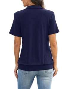 V-Neck for Polo Shirt New Design Knitted Jersey Women's Plus Size Summer Casual Shirts Breathable Eco-Friendly 100% Cotton Front - Product Image 3