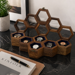 Luxury Indian Rosewood Watch <b>Box</b> for 6 Watches |Handmade Honeycomb Wooden Organizer Case Elegant Display <b>Storage</b> Gift Collection - Product Image 5