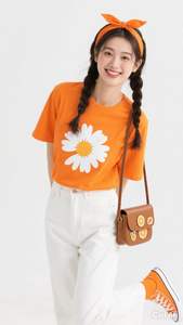 Camiseta Naranja de Punto 95% Algodón, Casual/Streetwear/Beachwear, Transpirable y Ecológica, para Mujer, Verano/Primavera - Product Image 2