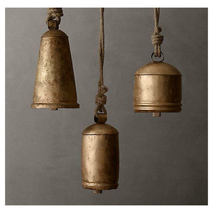 Vintage Brass Christmas <b>Cow</b> <b>Bells</b> Handmade Rustic Harmony Hanging Jingle <b>Bells</b> on Jute Rope Shabby Chic Large Metal Ornaments - Product Image 2