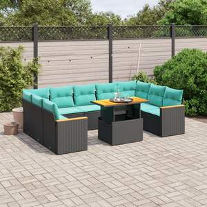 Juego de Sofás de Patio de 11 Piezas en Poliratán Negro con Cojines, Elegante Colección de Muebles para Exteriores - Product Image 1