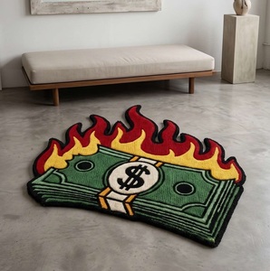 Tapis d'intérieur antidérapant en laine tuftée à la main, motif flamme de billets de banque, unique, pour salon, chambre à coucher, salle de jeux - Product Image 1