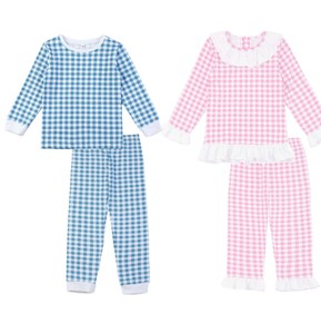 ชุดนอนเด็กผู้หญิงลายตารางสีเหลือง ฟ้า ชมพู แขนยาว 2 ชิ้น พร้อมขอบระบาย - Product Image 3