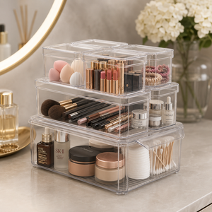 Stackable Makeup Organizer <b>Boxes</b> for Lipsticks, Brushes, Eyeliners, Compacts & <b>Vanity</b> Storage Management - Product Image 1