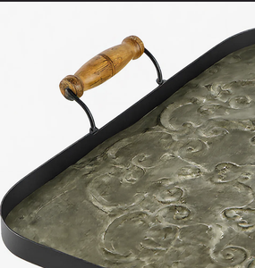 Plateau décoratif carré en vente flash avec poignées en bois, design rustique antique vieilli, motif abstrait pour la décoration intérieure - Product Image 5