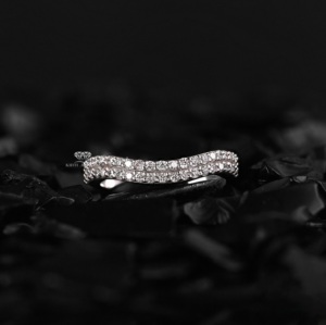 Lab Grown Diamond Wave Band 14K White Gold Curved <b>Wedding</b> Ring Pave Diamond Stacking Band for Women Handmade Wholesale Supplier - Product Image 1