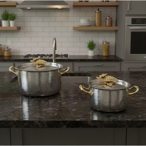 Premium Europe Design Hand-Hammered Stainless Steel Casserole <b>Set</b> with Ornate Grapes Lid Knobs Eco-Friendly Kitchenware Supplies - Product Image 1