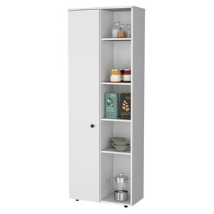 FM FURNITURE Dispensa da Cucina Bianca Harman Multistorage con 1 Porta e 5 Ripiani Aperti - Product Image 4