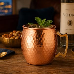 Taza de Cobre Martillado para Cócteles y Mocktails, Estilo Moscow Mule, con Asa de Latón, para Viajes, Bebidas y Cerveza, Suministro de Fábrica - Product Image 1