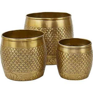 Vintage Iron Planter with Gold Finish Embossed Geometric Pattern Eco-friendly Minimalist Design for Indoor/Outdoor Home Decor - Product Image 3
