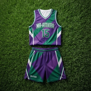 Ensemble Maillot et Short de Football Personnalisé Ma-Attiera Violet Vert, Motif Géométrique, Maille Respirante, Uniforme d'Équipe pour Hommes Adultes, Sublimation - Product Image 1