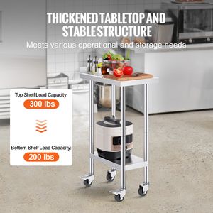 Tavolo da Lavoro Commerciale per Cucina 24 X 15 X 40 Pollici in Acciaio Inox Resistente con Ruote, Postazione di Preparazione Alimenti con Piano in Metallo - Product Image 3