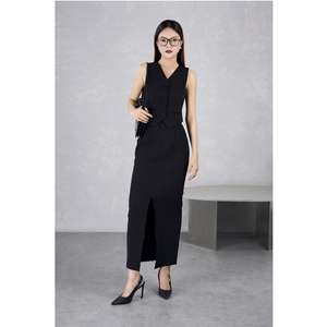 Jupes pour femmes du Vietnam, taille haute unie, élégante jupe midi fendue sur le devant KV27, élégante / pour femme de bureau / vintage minimaliste maxi standard - Product Image 6