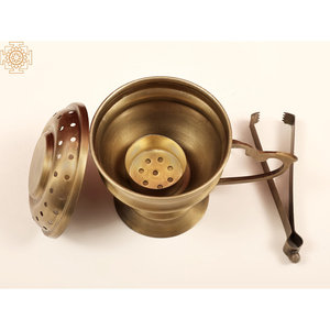 Brass Incense Burner with <b>Wooden</b> <b>Ball</b> Base Aromatherapy Holder Gold Finish All Season Use - Product Image 4