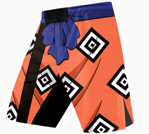 Pantalones cortos de MMA naranja para hombre con estampado floral y geométrico azul, de secado rápido, para artes marciales mixtas, corte regular - Product Image 2