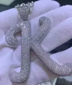 Pendentif pour homme personnalisé avec lettre, en moissanite véritable ronde de 4 carats, plaqué or blanc 14 carats - Product Image 2