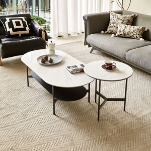 Tavolino da Caffè in Ceramica Bianca e Marrone a Doppio Strato con Finitura in MDF per Soggiorno - Product Image 3