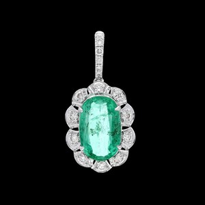 Emerald Pendant White Gold Charm 925 Sterling Silver Luxury Jewelry Women's Vintage Engagement Wedding Party Elegant Handmade - Product Image 1