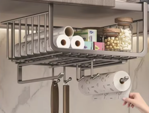 OEM/ODM Vietnam Creative Cabinet Hanging <b>Basket</b> <b>Wall</b> Mounted Iron Kitchen <b>Storage</b> Shelf Multifunction Organizer Rack - Product Image 1