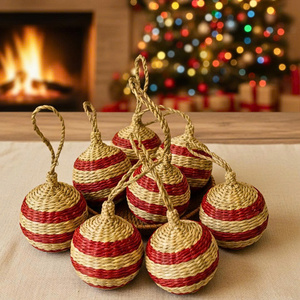 Boule de Noël en jonc de mer naturel, décoration suspendue artisanale en osier pour la maison des fêtes, Vietnam - Product Image 5
