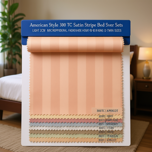 Juego de Sábanas de Satén a Rayas Estilo Americano, 300 Hilos, Tela de Microfibra Ligera de 2CM, Ropa de Cama para Hotel y Hogar, para Camas King y Twin - Product Image 3