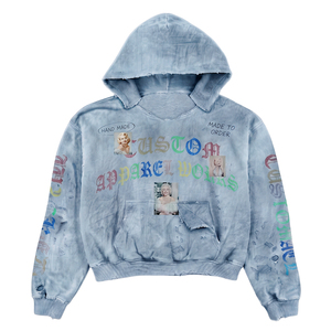 เสื้อฮู้ดดี้โอเวอร์ไซส์แบบสั่งทำพิเศษสำหรับผู้ชาย 450gsm ฮู้ดดี้ฟอกสีซันเบลช ลวดลายมาริลิน มอนโร ทรงบ็อกซี่ฟิต สีน้ำเงิน สไตล์วินเทจ - Product Image 1