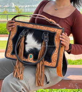 Bolso de mano con flecos de piel de vaca occidental, bolso tallado a mano elegante, superventas, para mujer, multiusos - Product Image 2