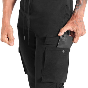Pantalon de jogging cargo noir pour homme, taille élastique, plusieurs poches, séchage rapide, en spandex et polyester, décontracté, pour le printemps - Product Image 2